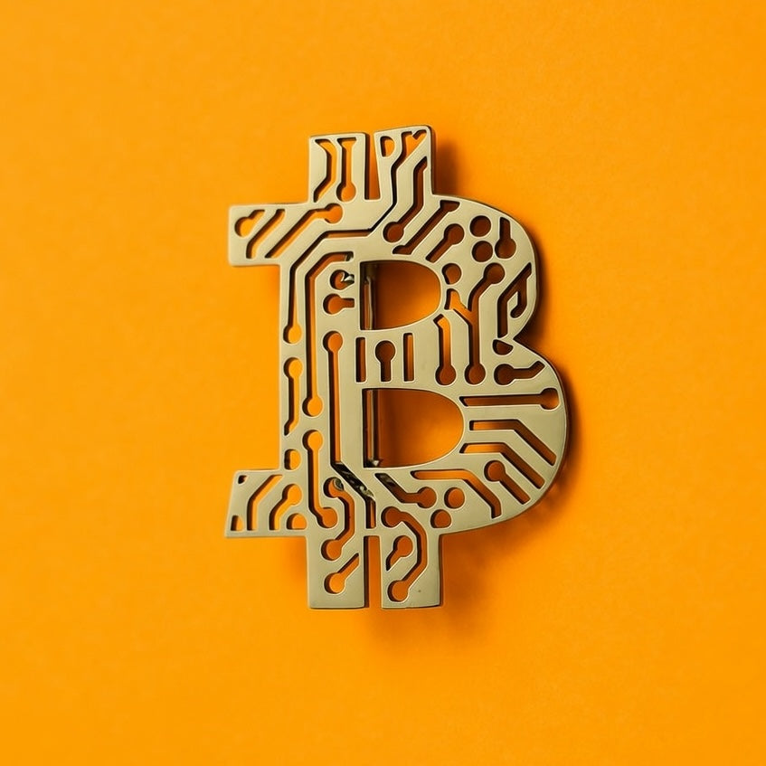 Bitcoin Lapel Pin - Retro Circuit Board Stainless Steel Brooch - Gold Bitcoin Symbol Pin for Men & Women