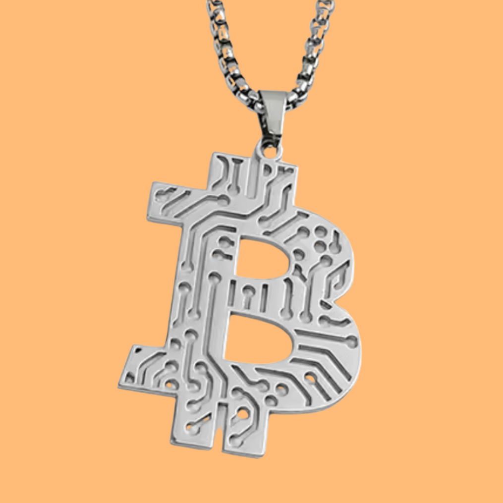 Bitcoin Pendant Necklace - Black Circuit Board Crypto Coin Pendant