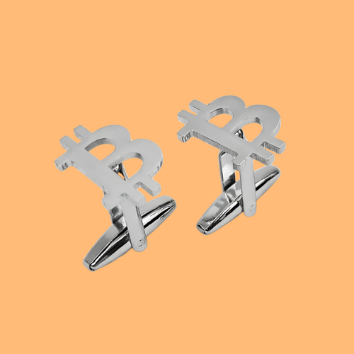 Bitcoin Cufflinks Stainless Steel Gold Plated - Crypto BTC Symbol Men's French Shirt Cuff Links