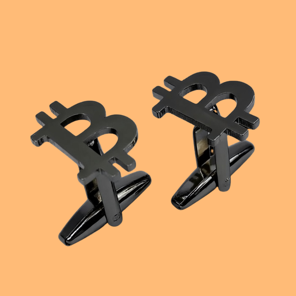 Bitcoin Cufflinks Stainless Steel Gold Plated - Crypto BTC Symbol Men's French Shirt Cuff Links