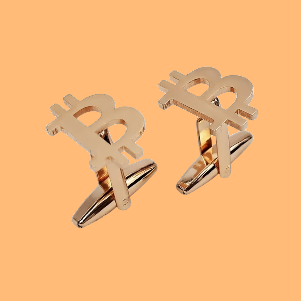 Bitcoin Cufflinks Stainless Steel Gold Plated - Crypto BTC Symbol Men's French Shirt Cuff Links