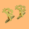 Bitcoin Cufflinks Stainless Steel Gold Plated - Crypto BTC Symbol Men's French Shirt Cuff Links
