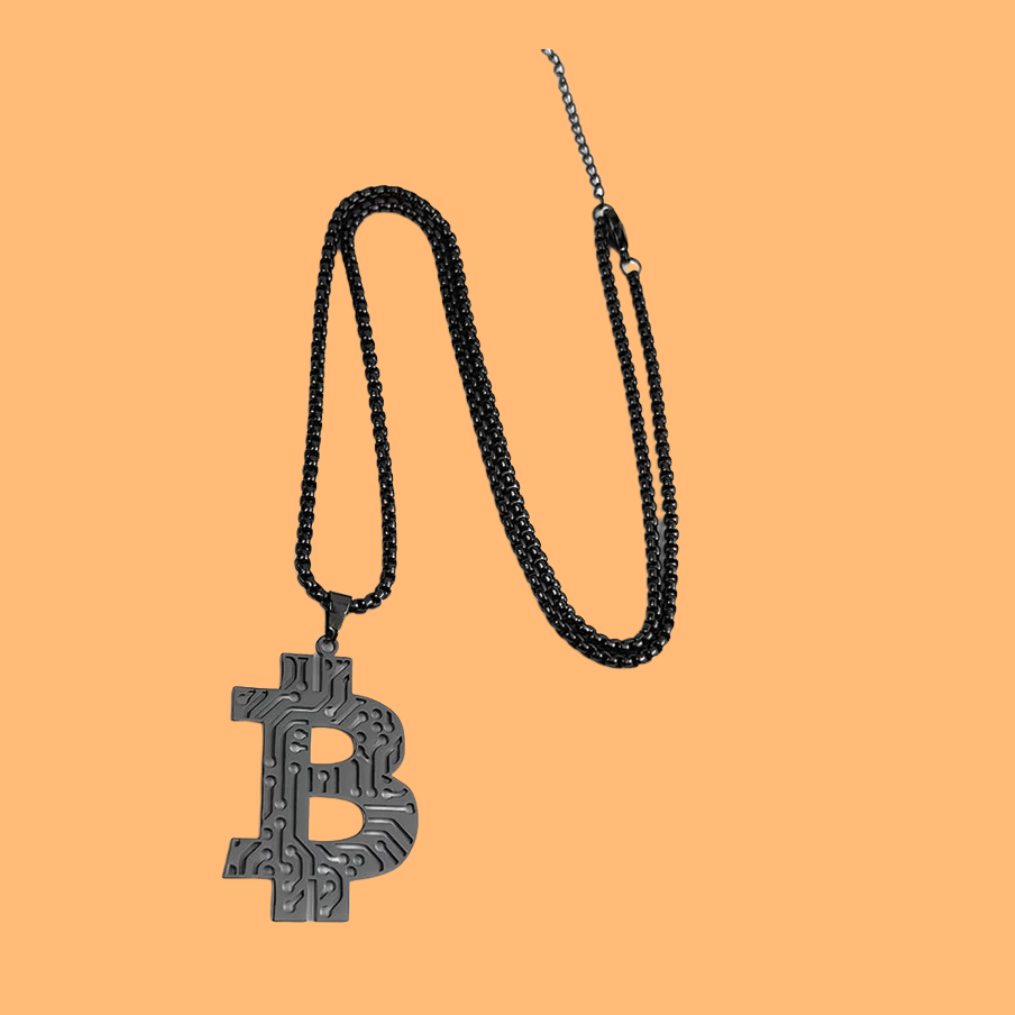 Bitcoin Pendant Necklace - Black Circuit Board Crypto Coin Pendant