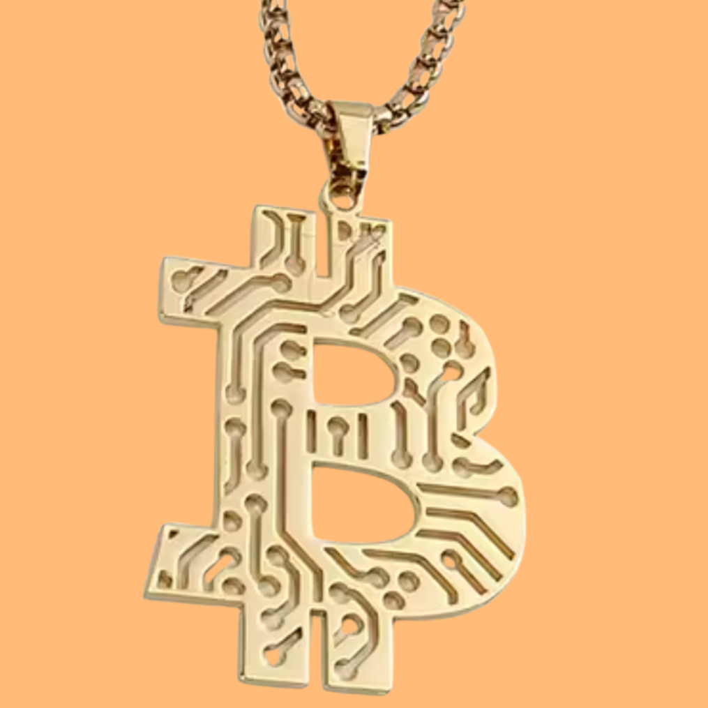 Bitcoin Pendant Necklace - Black Circuit Board Crypto Coin Pendant