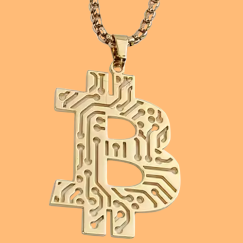 Bitcoin Pendant Necklace - Black Circuit Board Crypto Coin Pendant